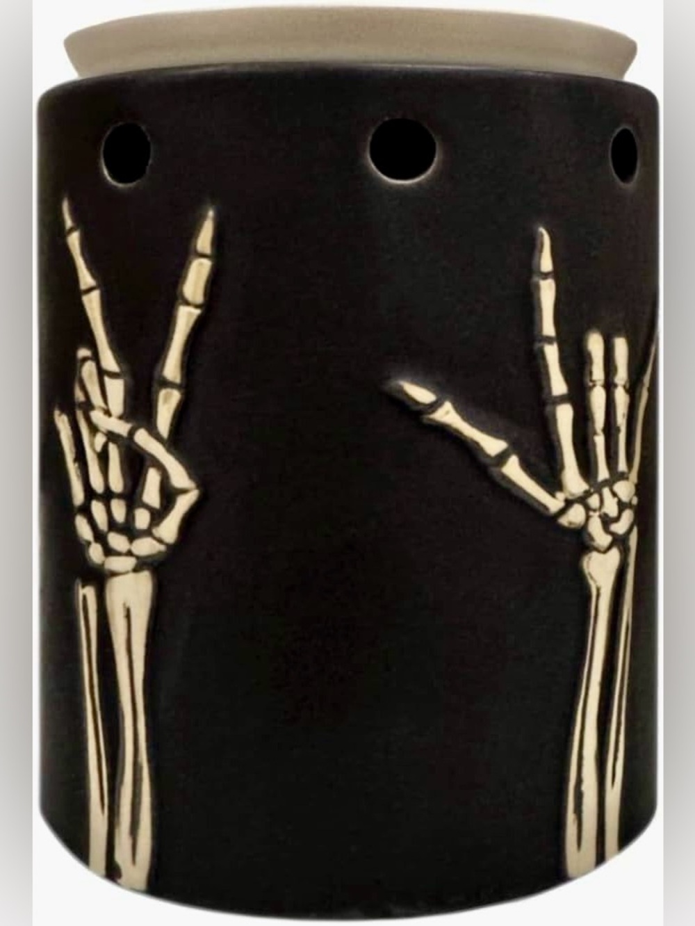 NIB Scentsationals Peace Skully Skeleton Hand Black Ceramic Fragrance Warmer